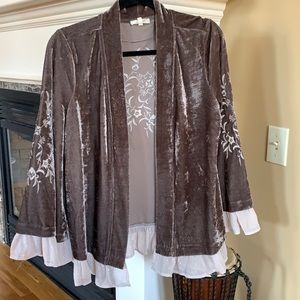 Funky velvet embroidered jacket. Light brown M
